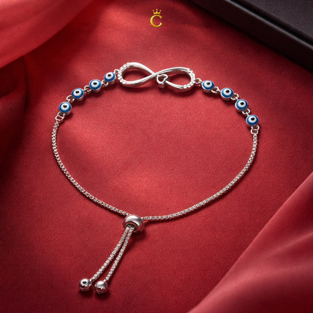Silver Evil Eye Infinity Adjustable Bracelet