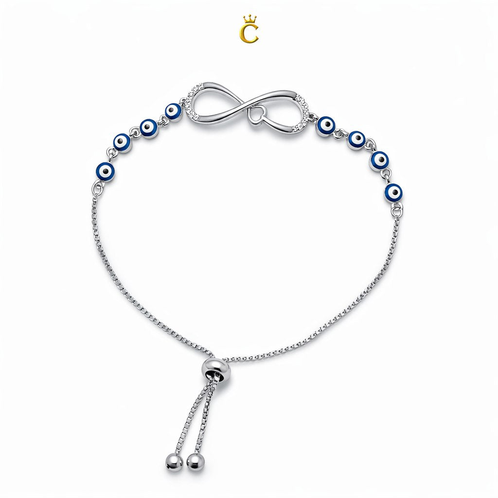 Silver Evil Eye Infinity Adjustable Bracelet