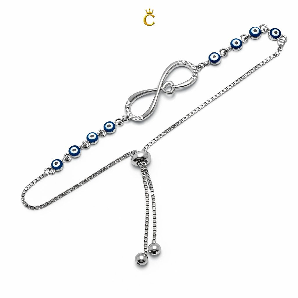Silver Evil Eye Infinity Adjustable Bracelet