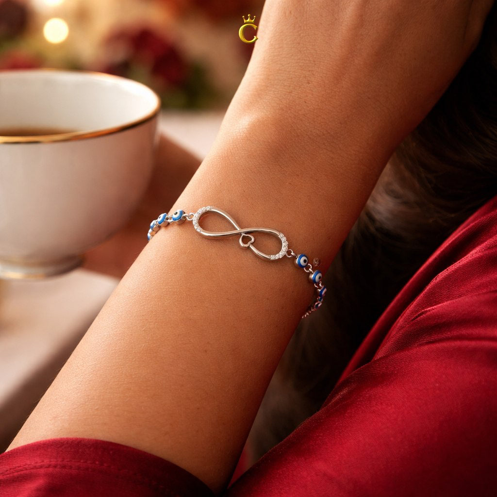 Silver Evil Eye Infinity Adjustable Bracelet