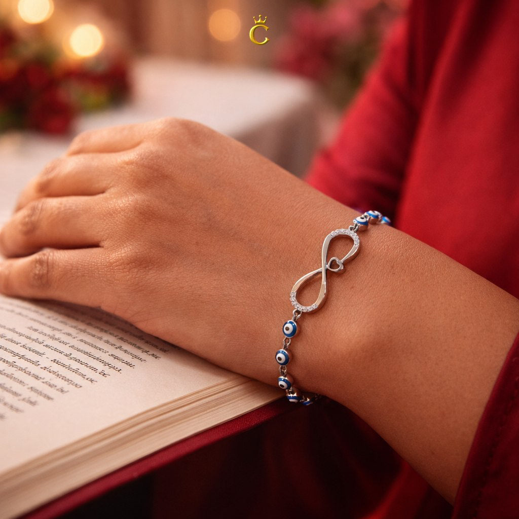 Silver Evil Eye Infinity Adjustable Bracelet