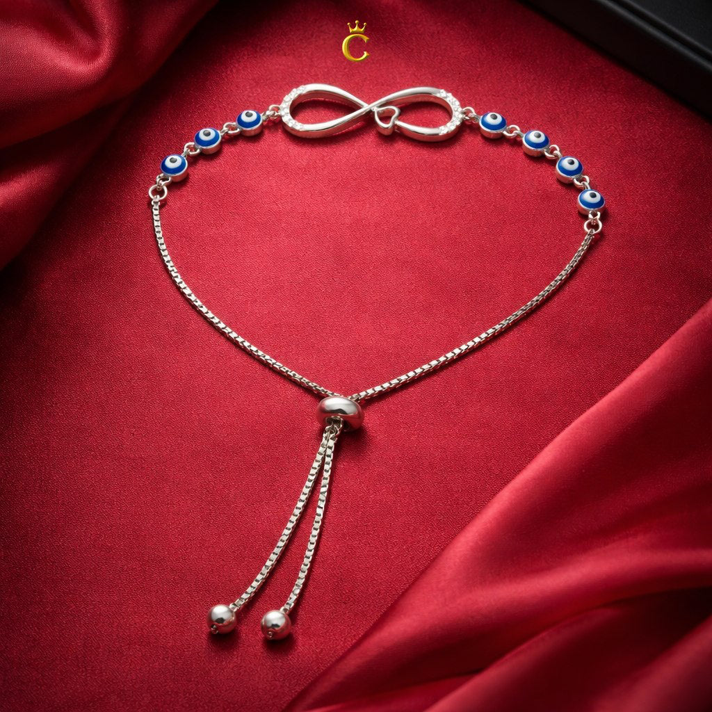 Silver Evil Eye Infinity Adjustable Bracelet