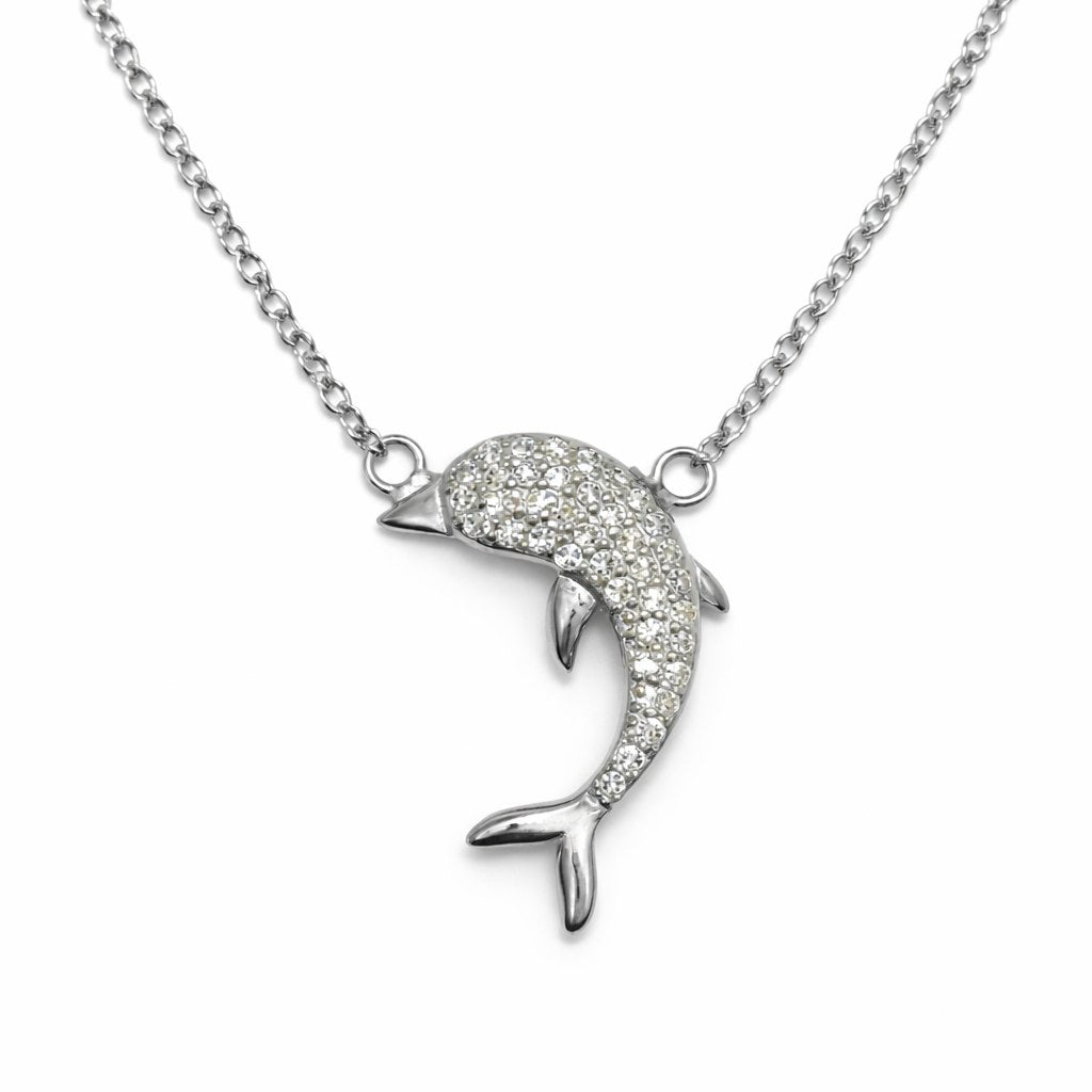 Sparkling Dolphin Silver Pendant Necklace