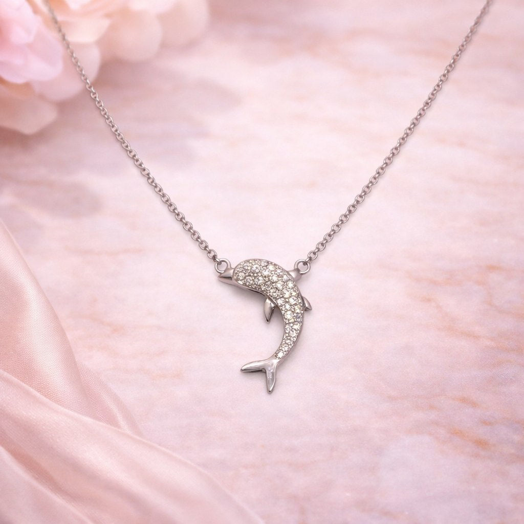 Sparkling Dolphin Silver Pendant Necklace