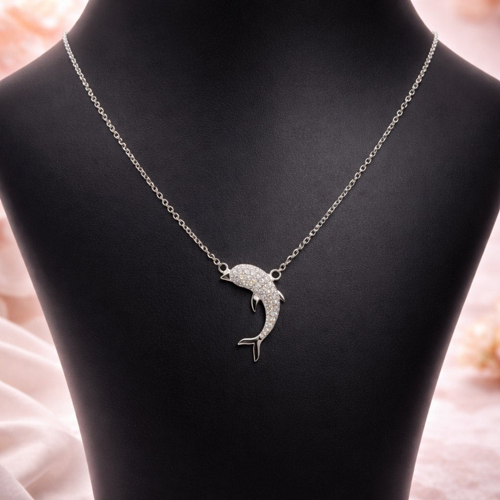 Sparkling Dolphin Silver Pendant Necklace