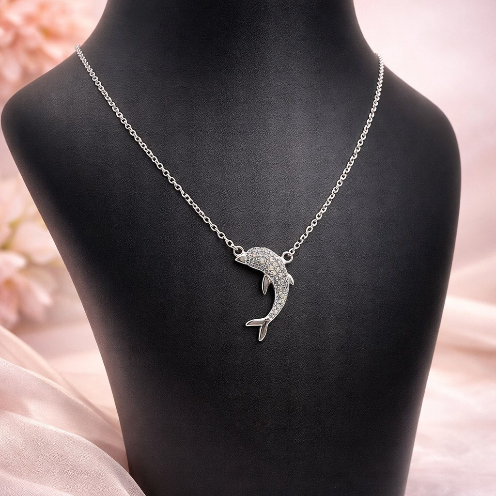 Sparkling Dolphin Silver Pendant Necklace