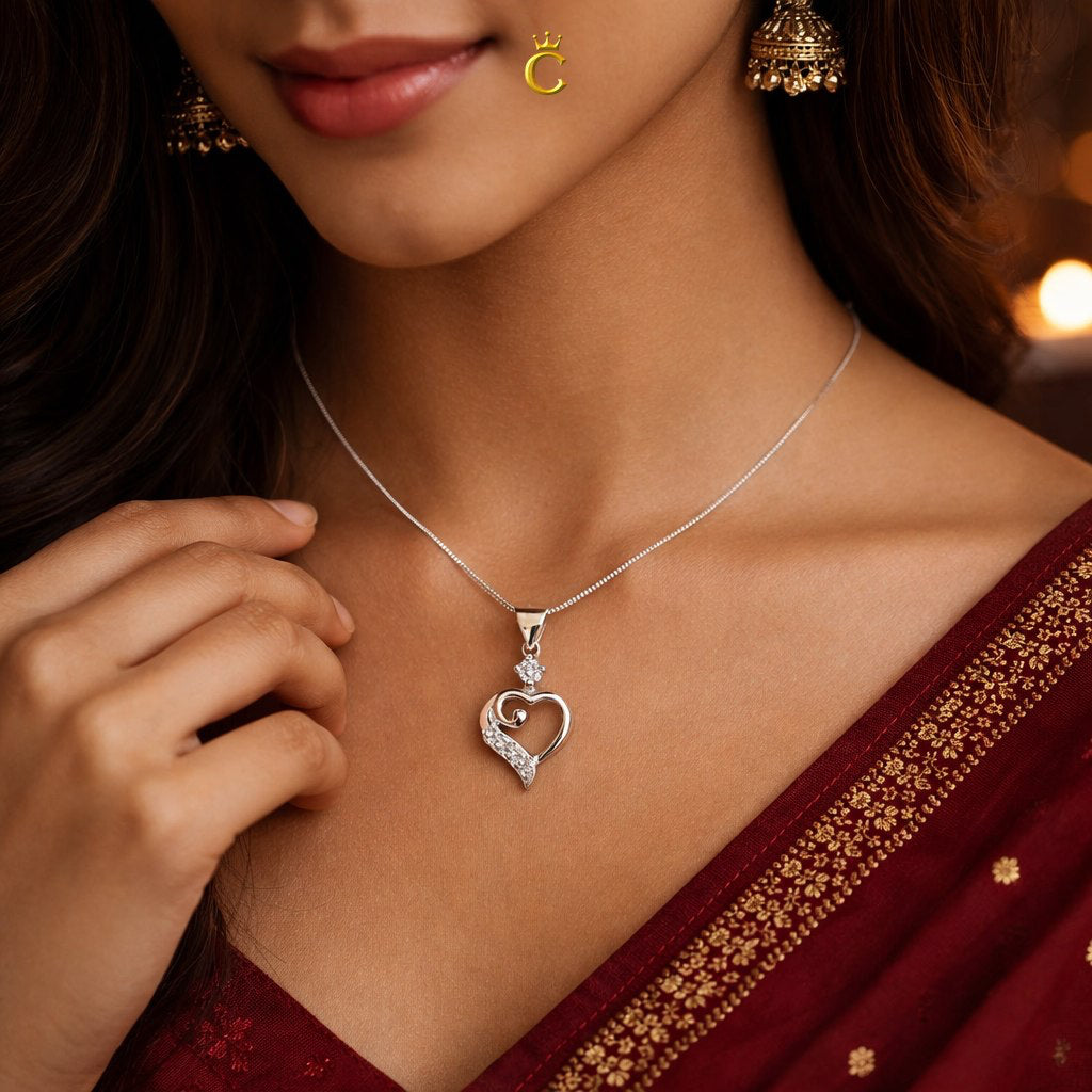Heart Swirl Silver Pendant Necklace