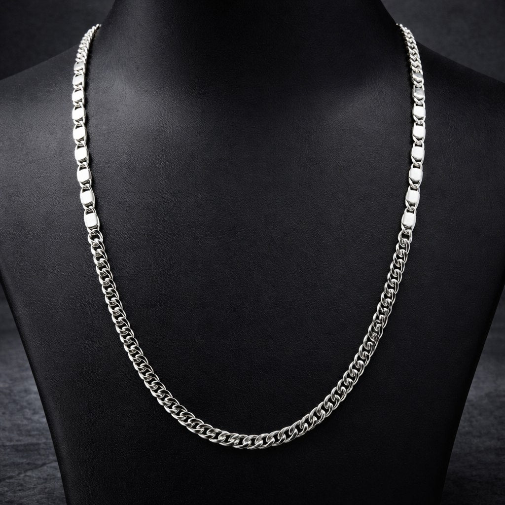 Premium Silver Alternating Link Chain Necklace