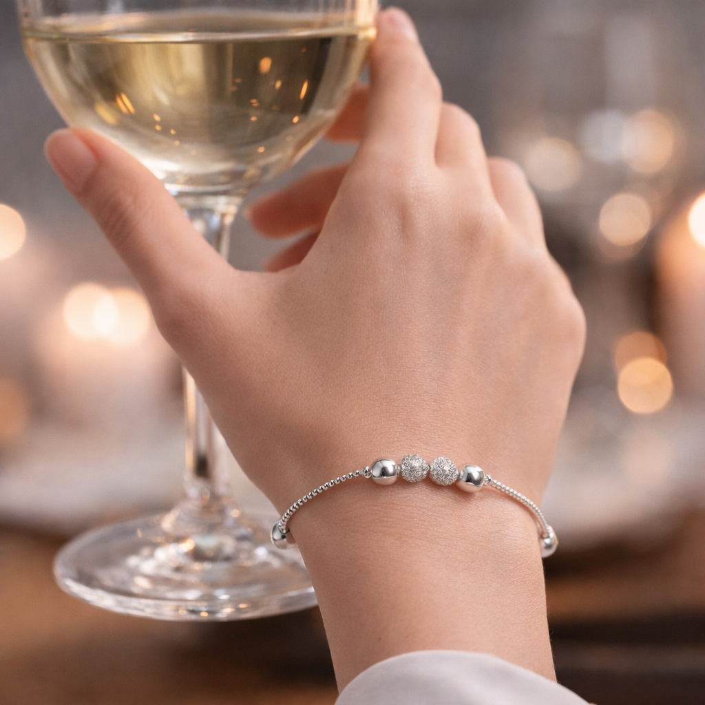 Elegant Silver Beaded Stardust Bracelet