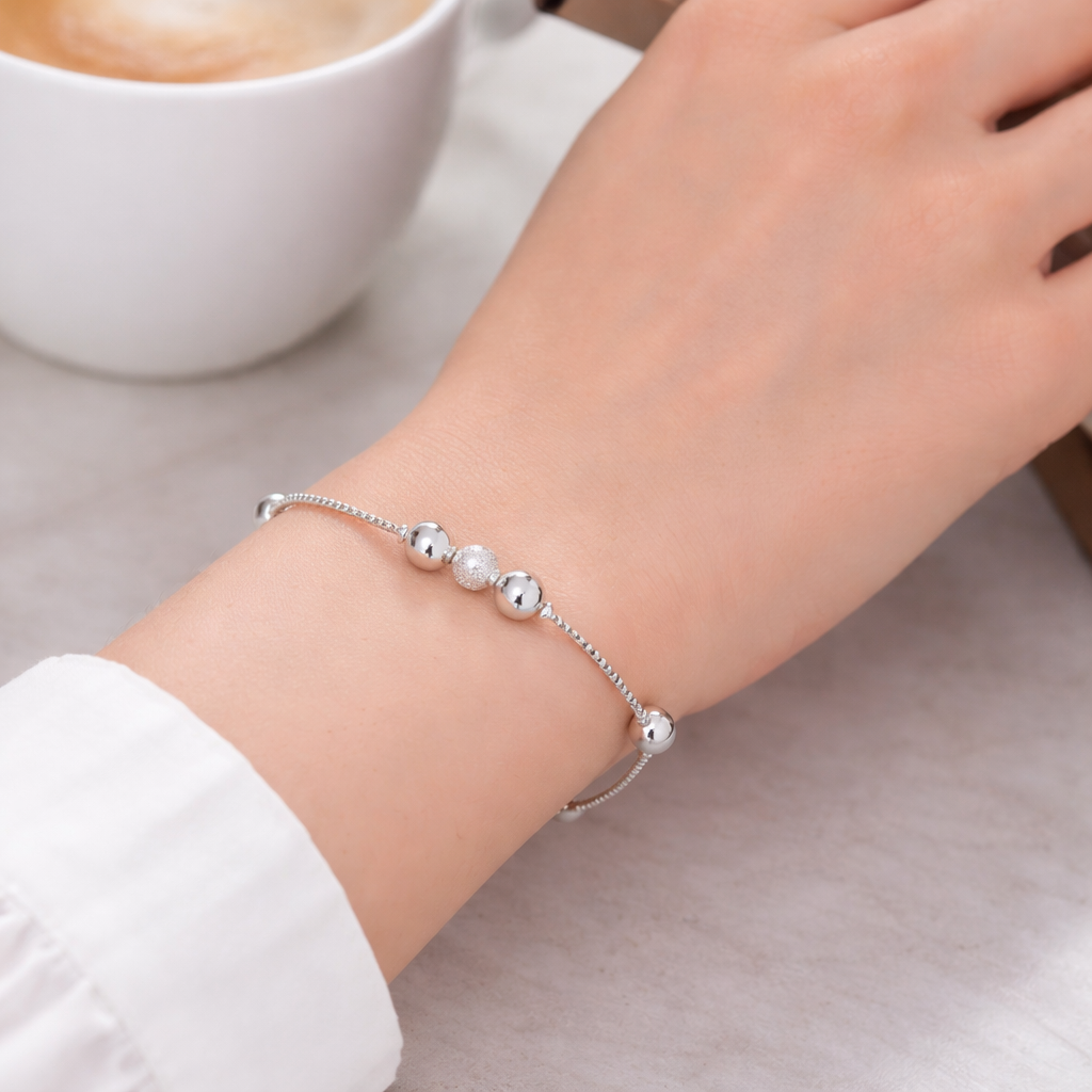 Elegant Silver Beaded Stardust Bracelet