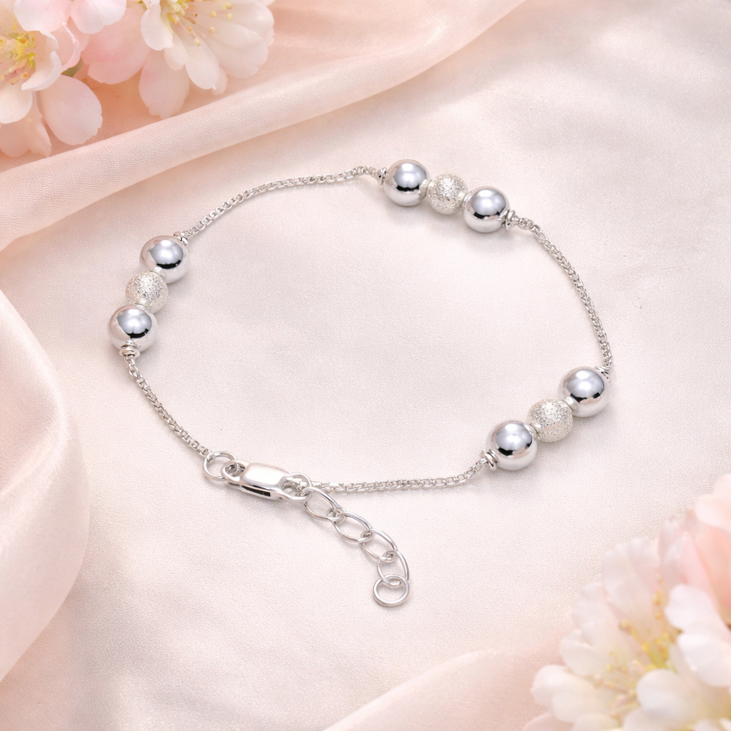 Elegant Silver Beaded Stardust Bracelet