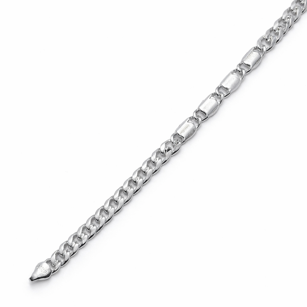 Elegant Men's Silver Curb and Bar Link Bracelet