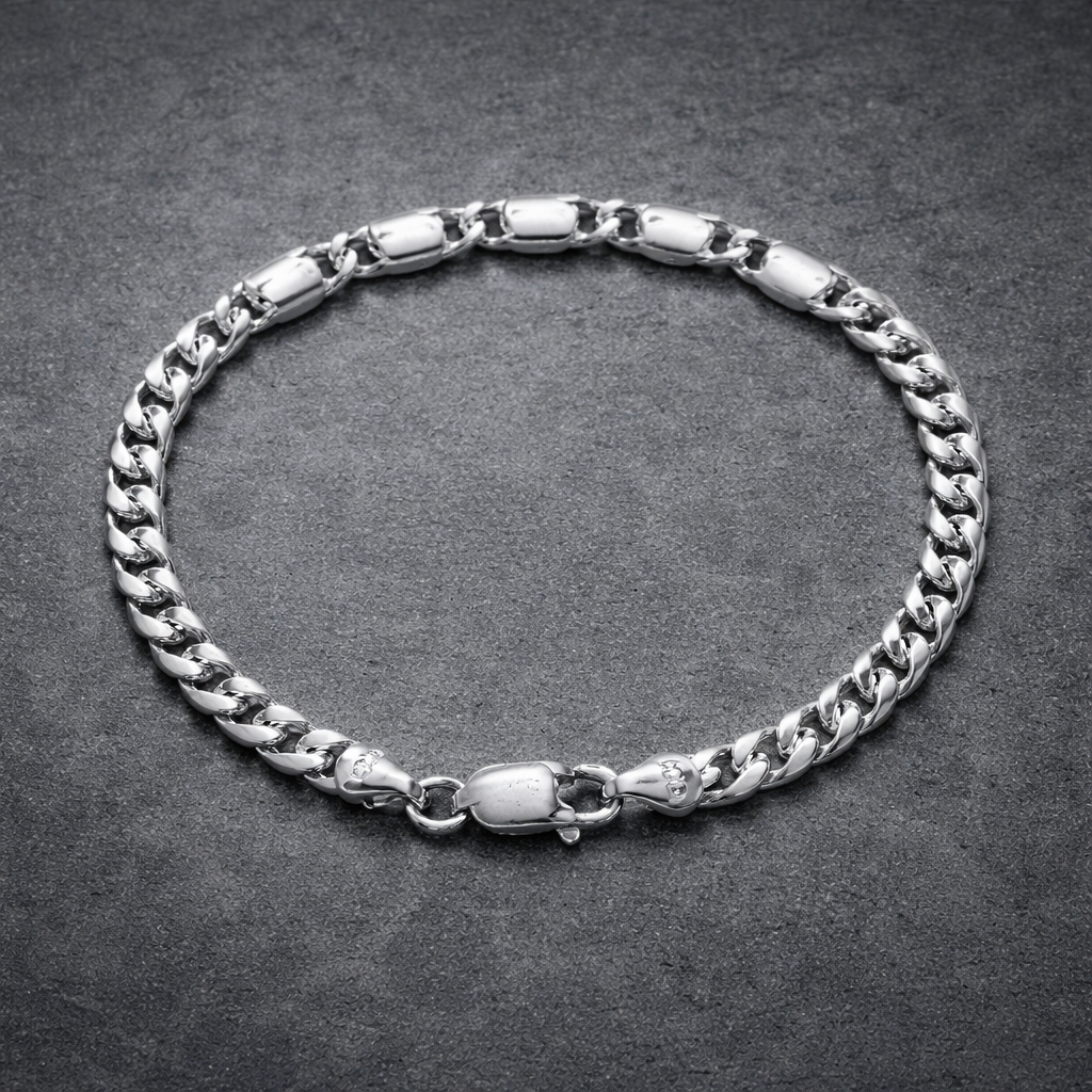 Elegant Men's Silver Curb and Bar Link Bracelet