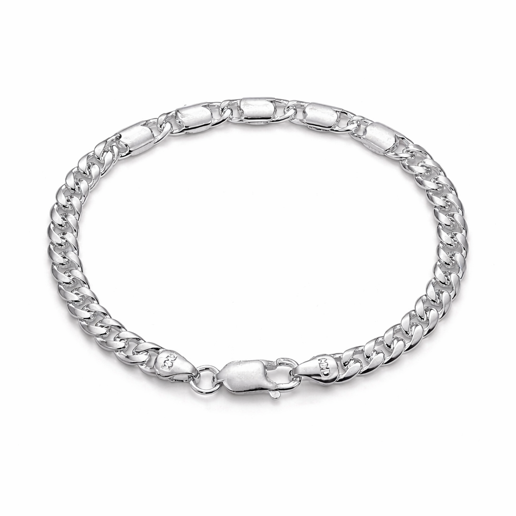 Elegant Men's Silver Curb and Bar Link Bracelet