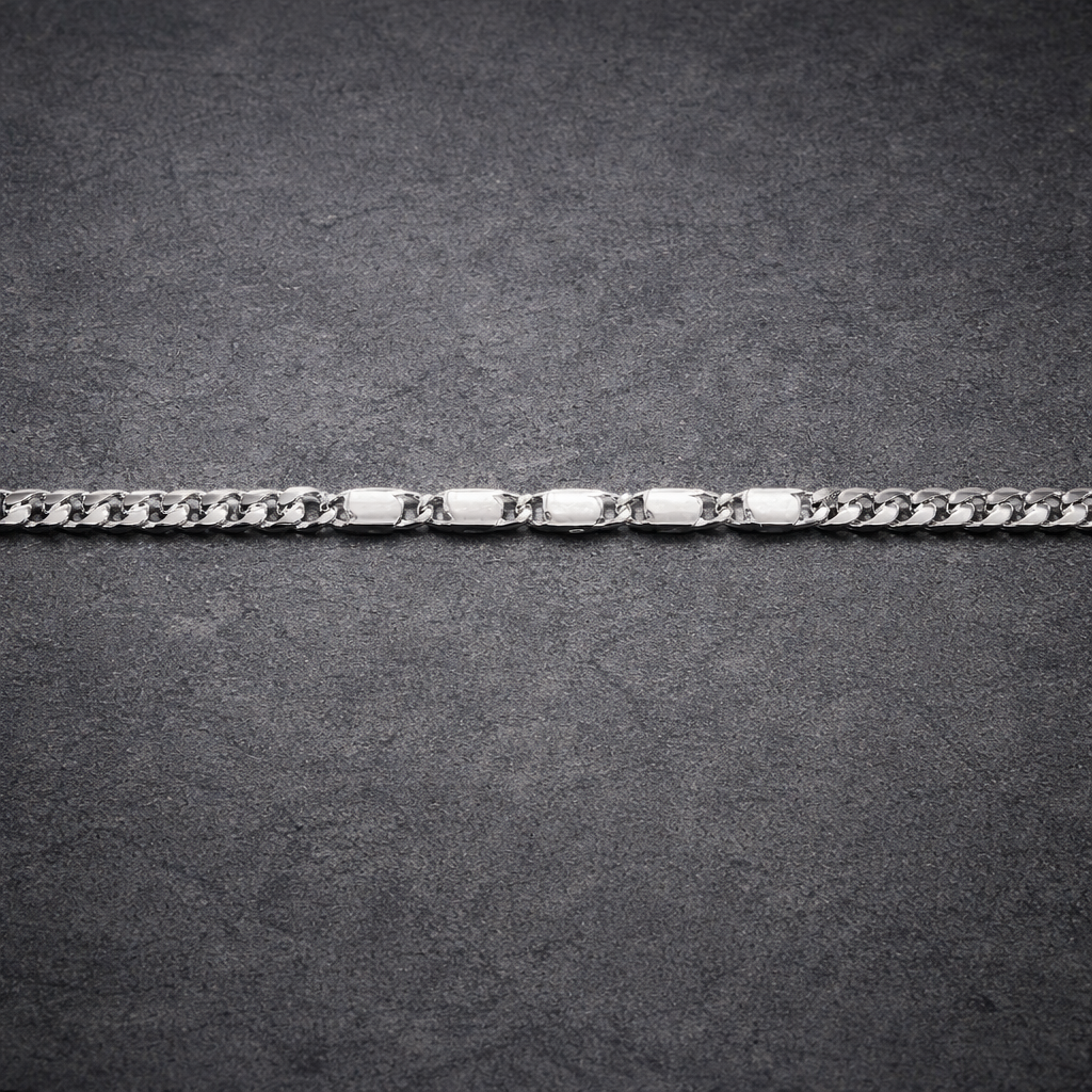 Elegant Men's Silver Curb and Bar Link Bracelet