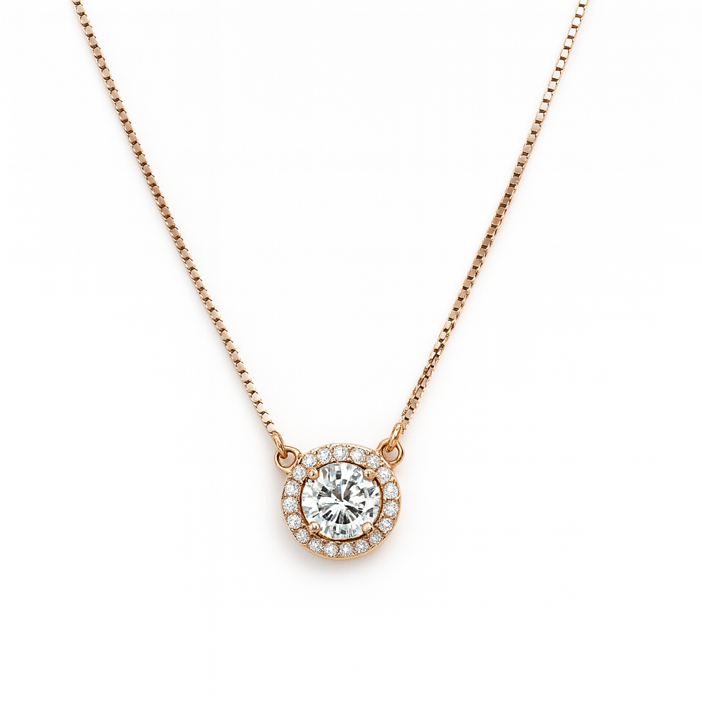 Elegant Rose Gold-Toned Halo Pendant Necklace
