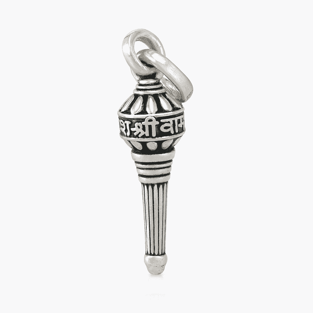 925 Sterling Silver Gada Pendant - Celestora - India - Shree Ram Engraving Gada - men, new - God Pendant