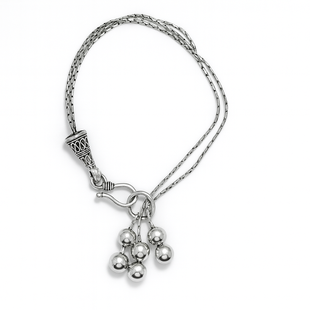 Artisan Silver Multi-Chain Bracelet with Bead Charms