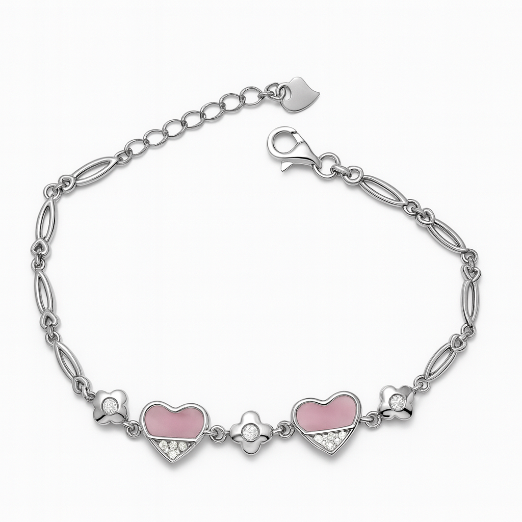 925 Sterling Silver Pretty Heart Bracelet