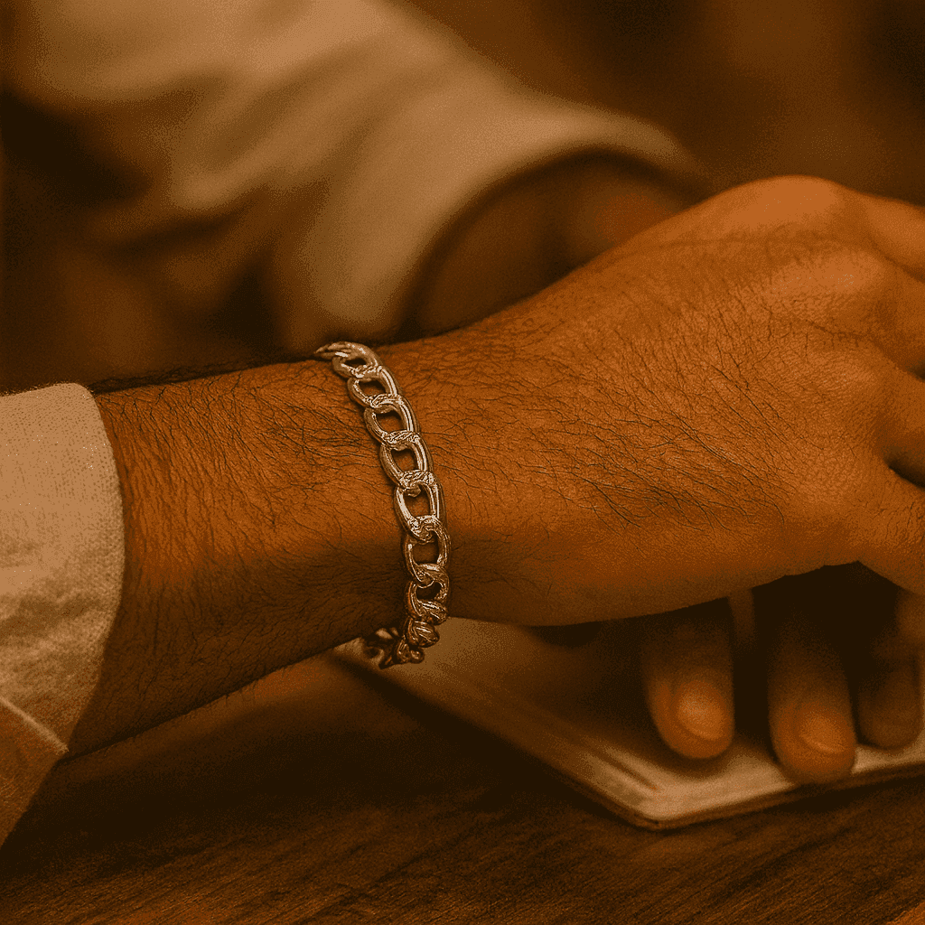 The 925 Silver Textured Cuban Bracelet - Celestora - India - - men - Bracelet