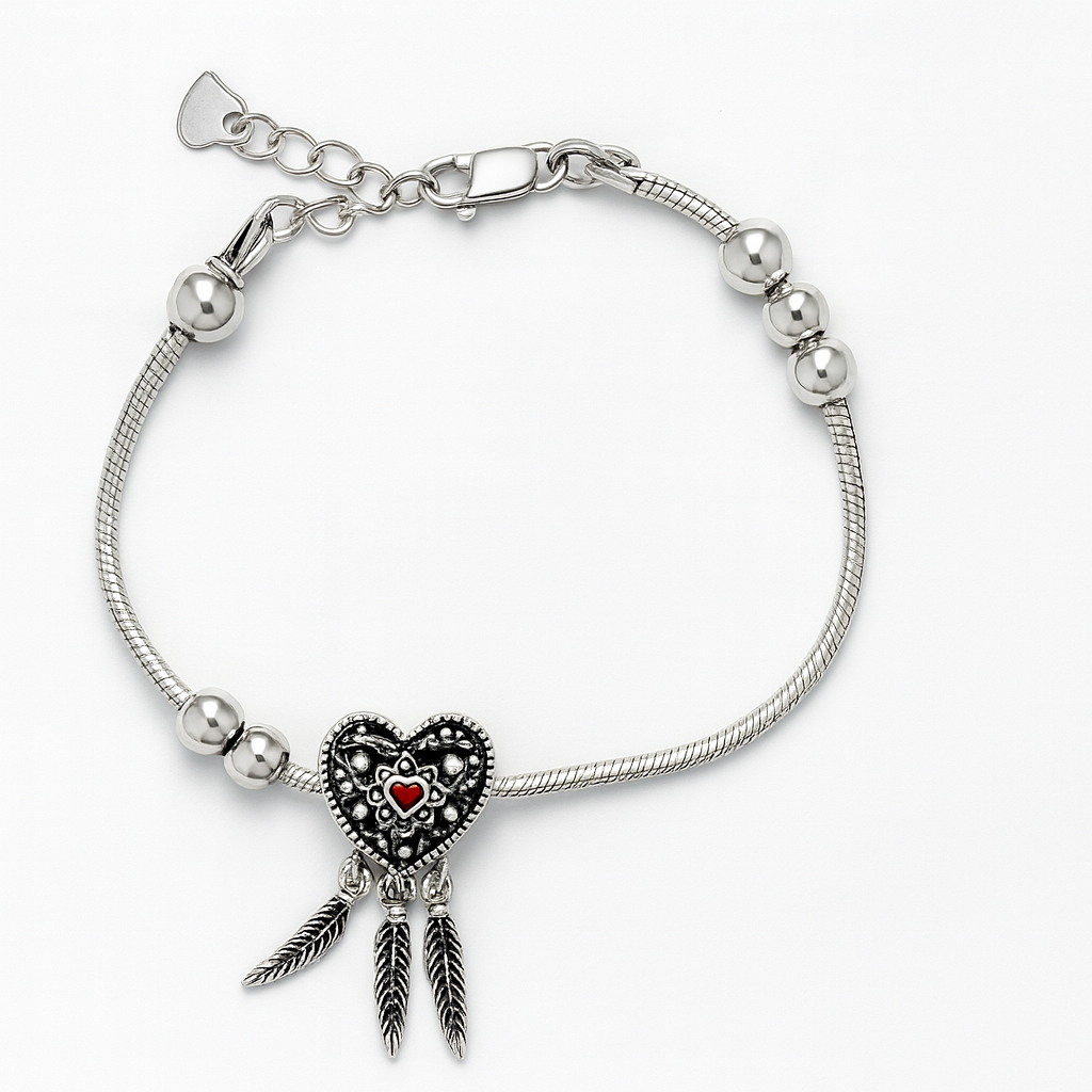 925 Sterling Silver Sweet Vintage-Heart Bracelet
