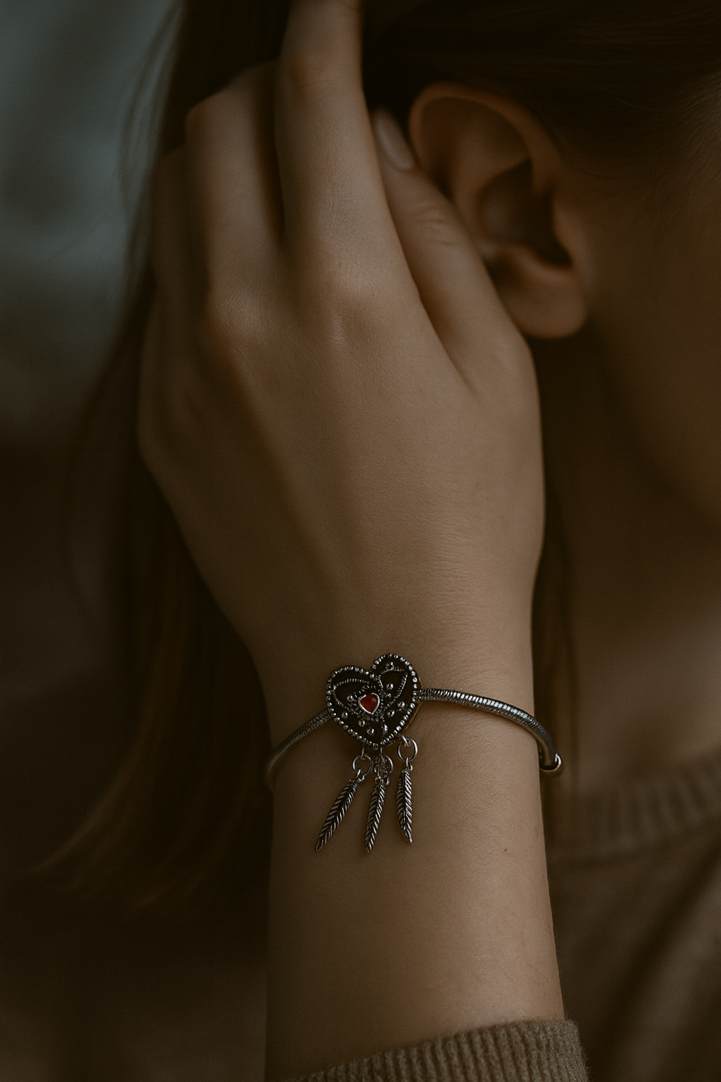 925 Sterling Silver Sweet Vintage-Heart Bracelet