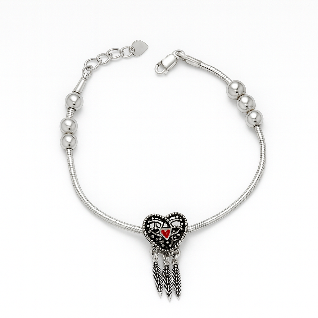 925 Sterling Silver Sweet Vintage-Heart Bracelet