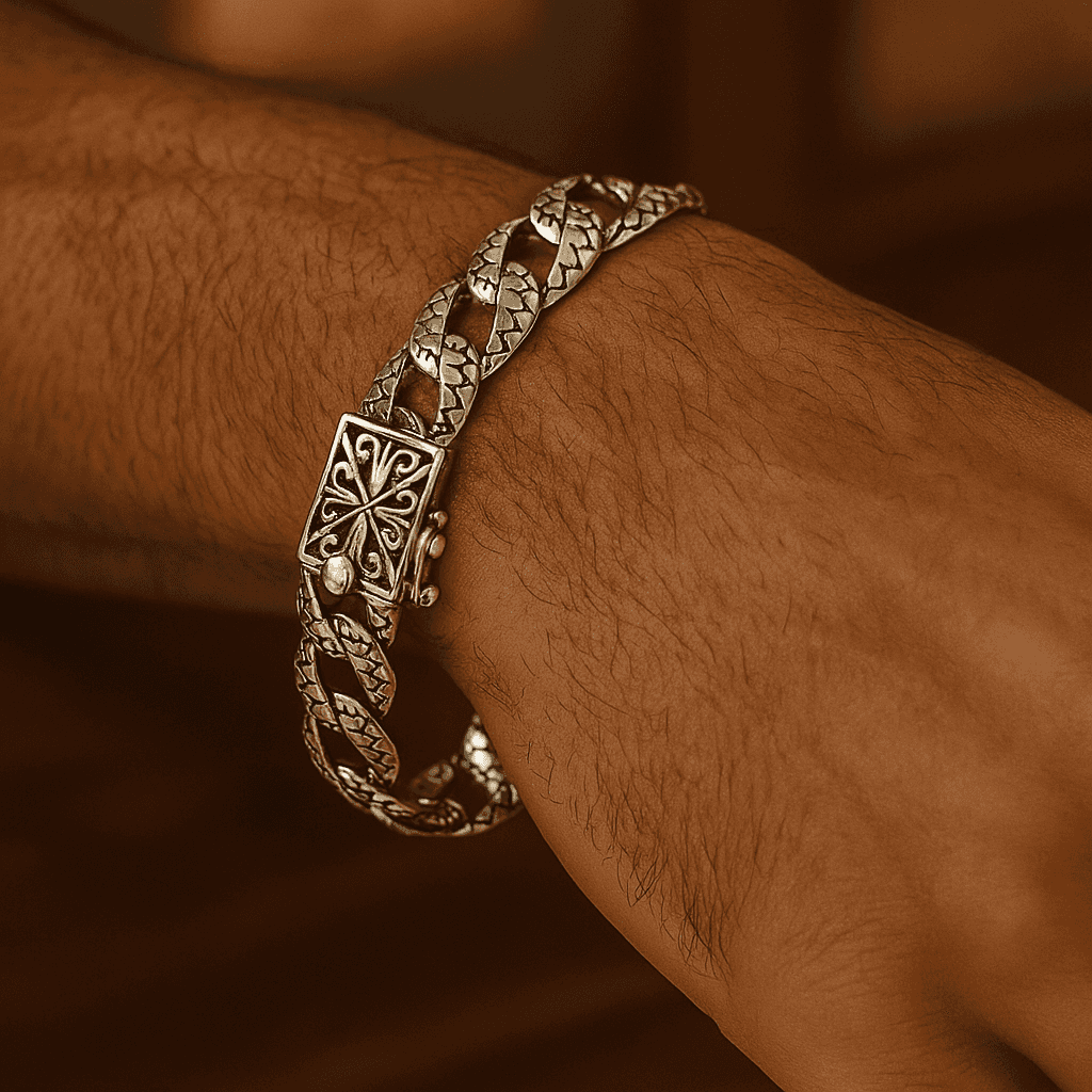 The 925 Sterling Silver Cuban Bracelet - Celestora - India - Victory - - Bracelet for Men, Boys, Gift for Men, Brother, Boyfriend, Husband