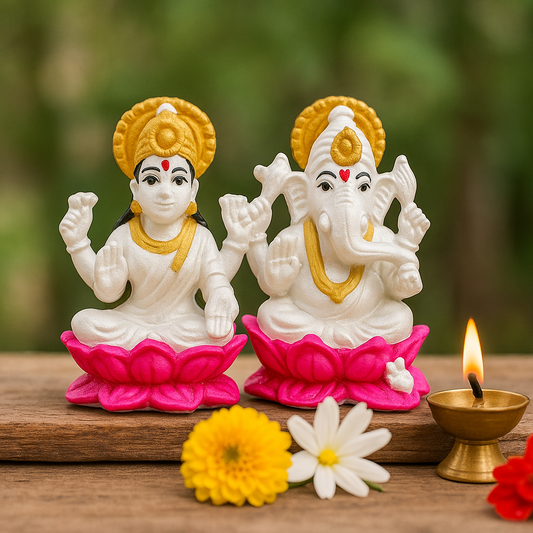 999 Fine Silver Ganesha Laxmi Murti (Pair)