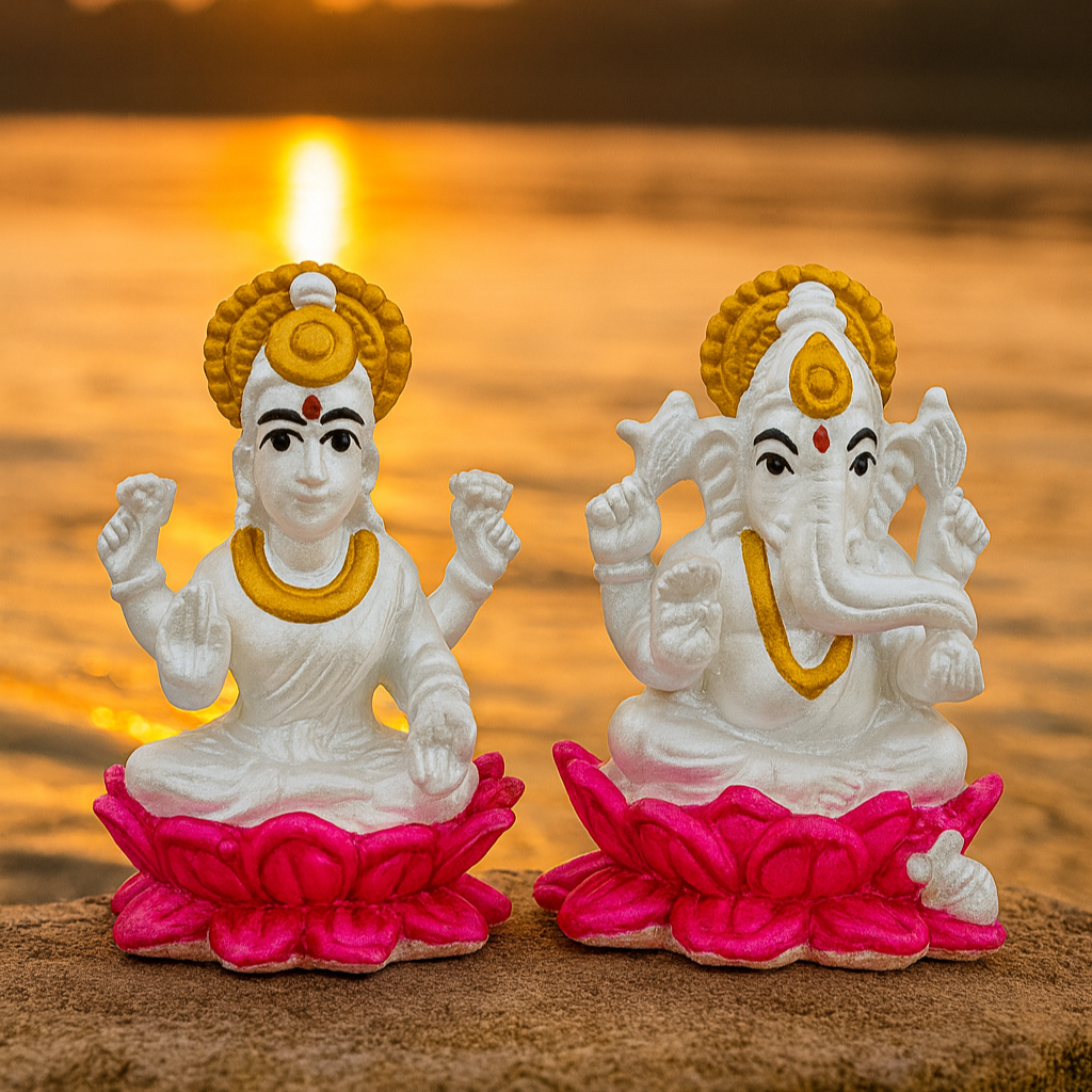 999 Fine Silver Ganesha Laxmi Murti (Pair)