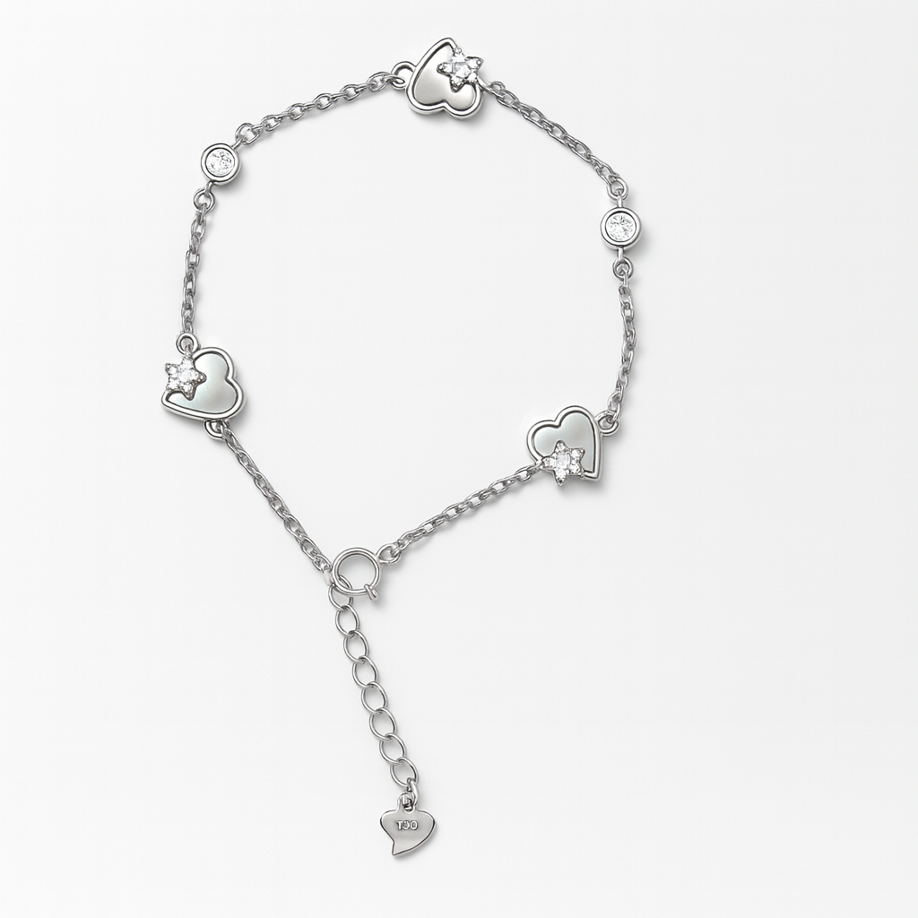 Silver Heart and Star Charm Bracelet