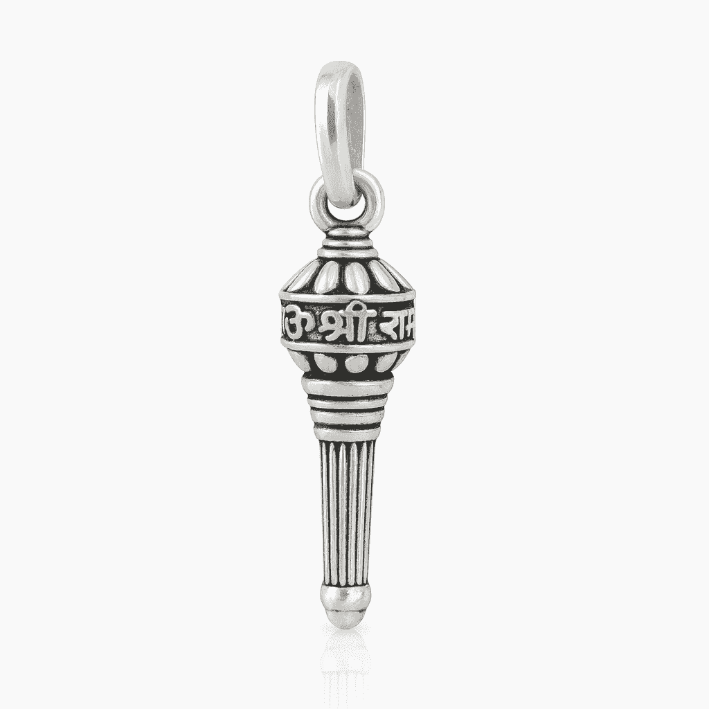 925 Sterling Silver Gada Pendant - Celestora - India - Shree Ram Engraving Gada - - God Pendant for Men, Boys, Gift for Men, Brother, Boyfriend, Husband