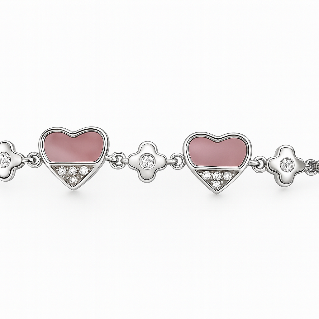 925 Sterling Silver Pretty Heart Bracelet