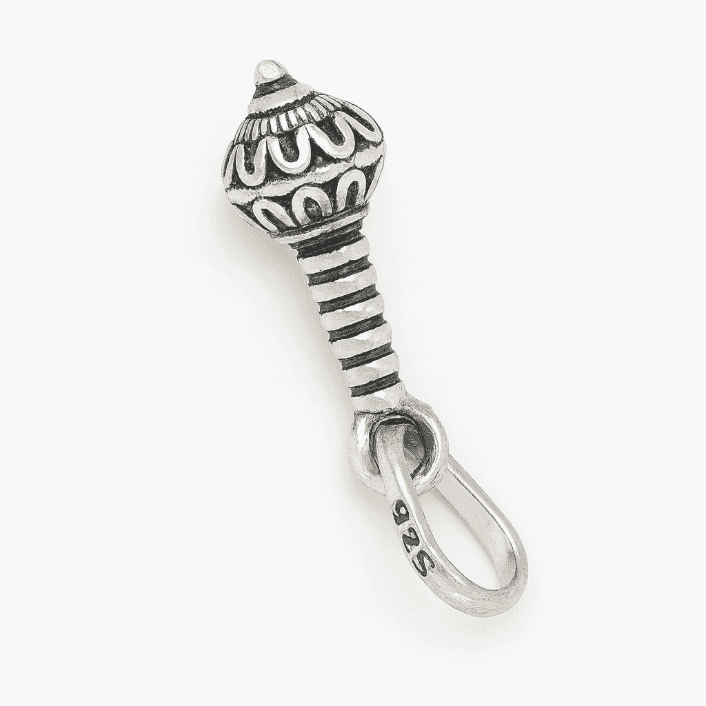 925 Sterling Silver Gada Pendant - Celestora - India - Shree Ram Engraving Gada - men, new - God Pendant