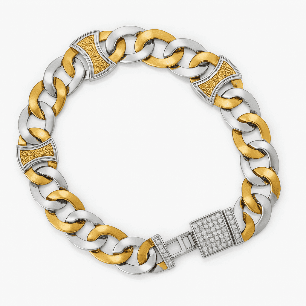 Silver Modern Edge Cuban Bracelet - Celestora - India - Gold - men, new - Bracelet