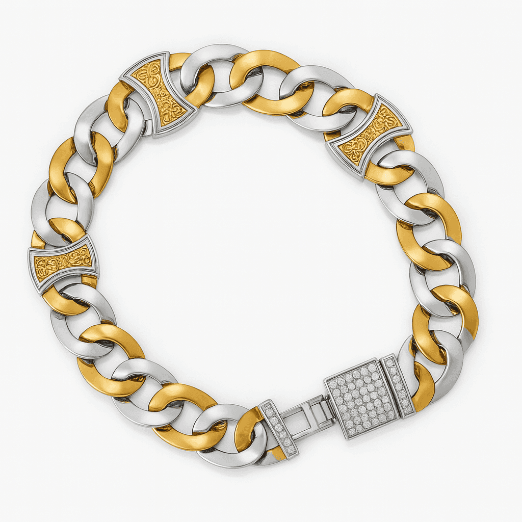 Silver Modern Edge Cuban Bracelet - Celestora - India - Gold - - Bracelet for Men, Boys, Gift for Men, Brother, Boyfriend, Husband