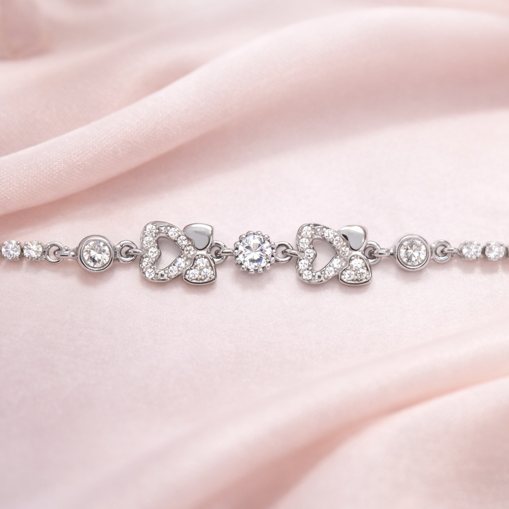 Sparkling Double Heart Silver Tennis Bracelet