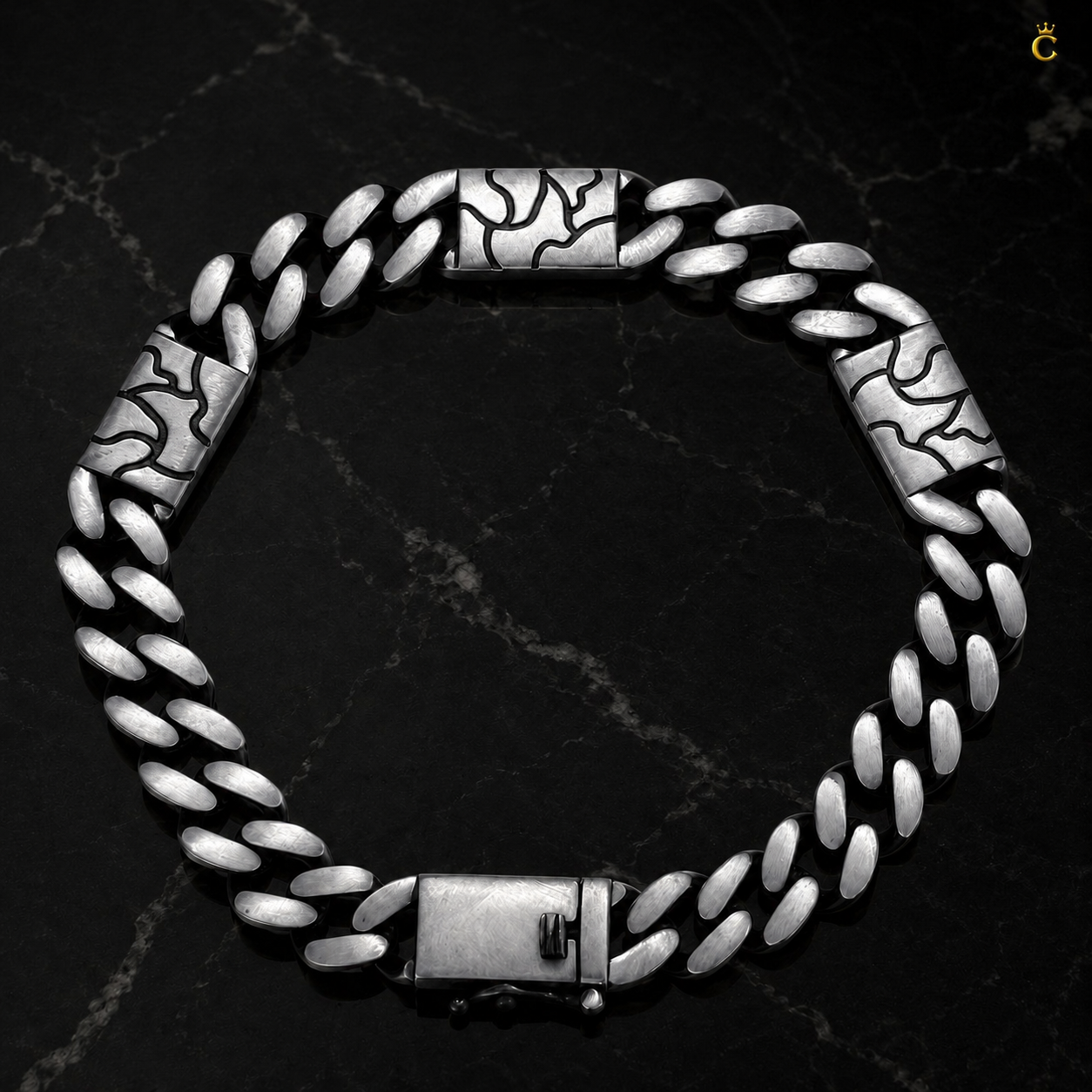 Celestora - Silver Italian-style Premium oxidized Curb bracelet: