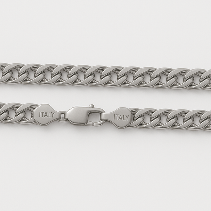 The 925  Sterling Silver Dual-Curb Cuban Chain