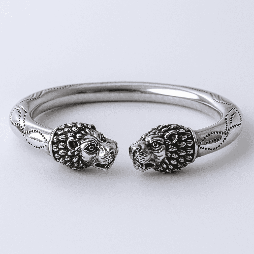 The 925 Sterling Silver Lion Cuff | Kada for Men - Celestora - India - Majestic - - Cuff / Kada for Men, Boys, Gift for Men, Brother, Boyfriend, Husband