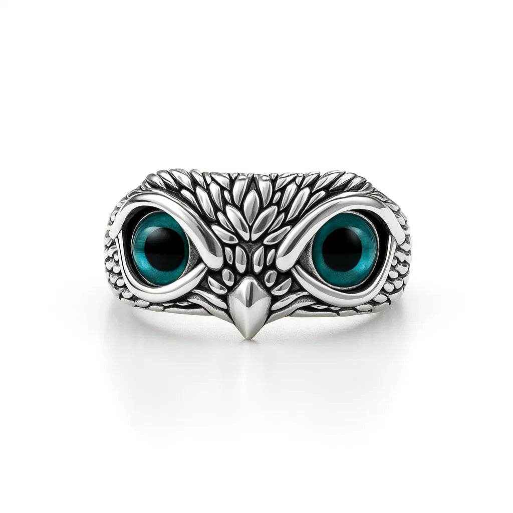 The 925 Sterling Silver Owl Evil Eye Ring | Adjustable - Celestora - India - Guardian / Adjustable - - Ring for Men, Boys, Gift for Men, Brother, Boyfriend, Husband