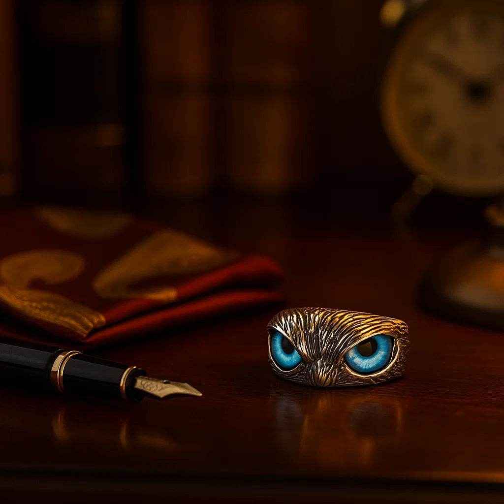 The 925 Sterling Silver Owl Evil Eye Ring | Adjustable - Celestora - India - Guardian / Adjustable - - Ring for Men, Boys, Gift for Men, Brother, Boyfriend, Husband