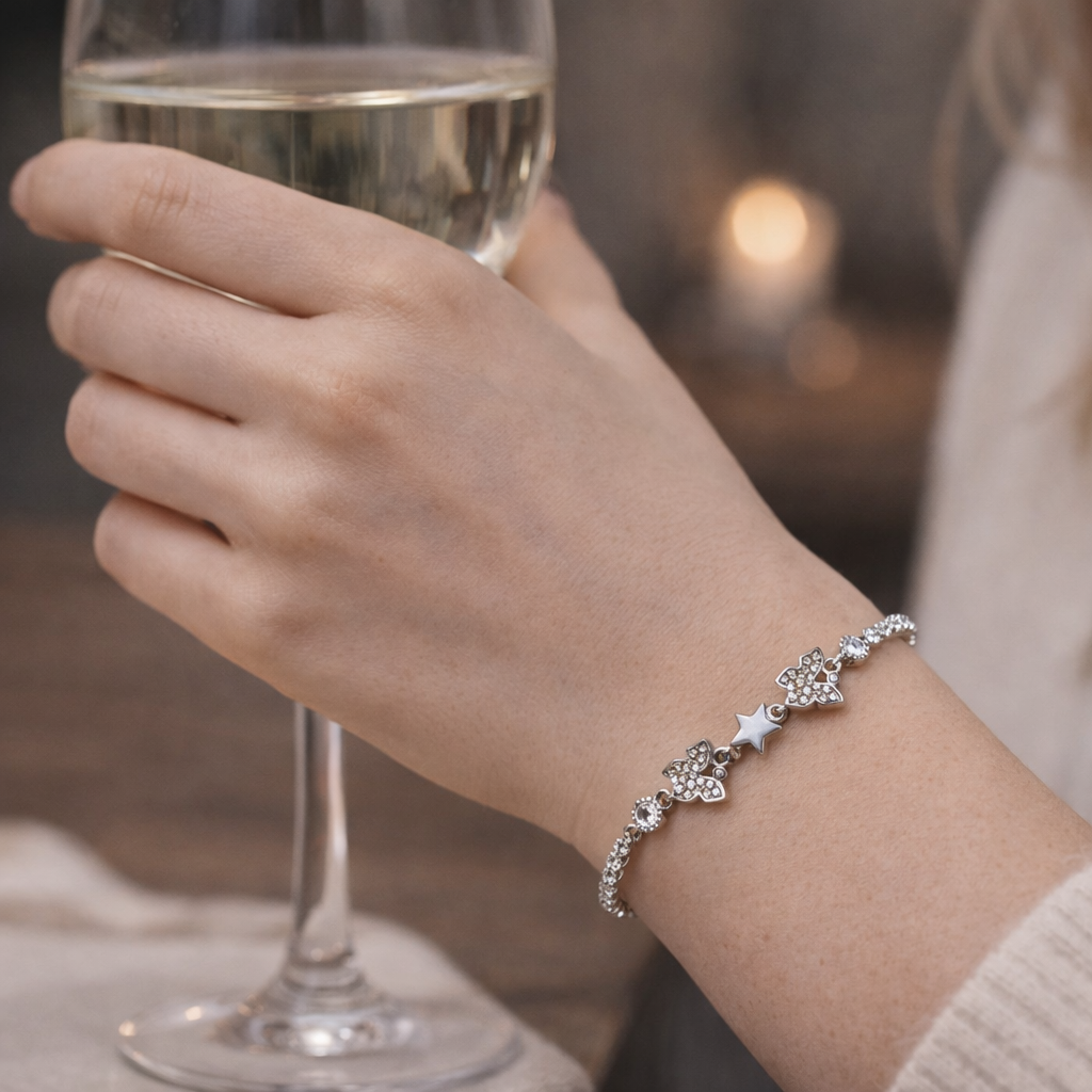 Celestial Star and Butterfly Silver Tennis Bracelet