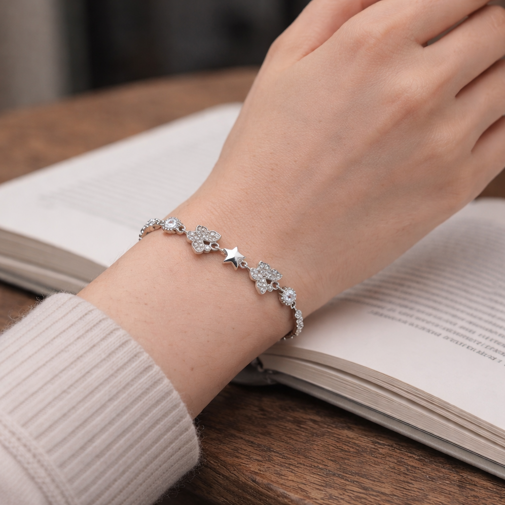 Celestial Star and Butterfly Silver Tennis Bracelet