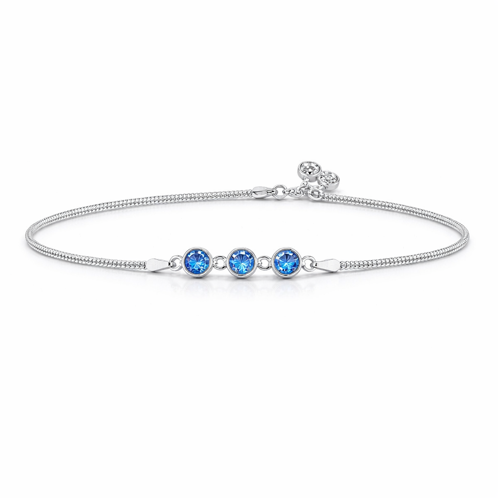 Silver Triple Blue Stone Snake Chain Anklet