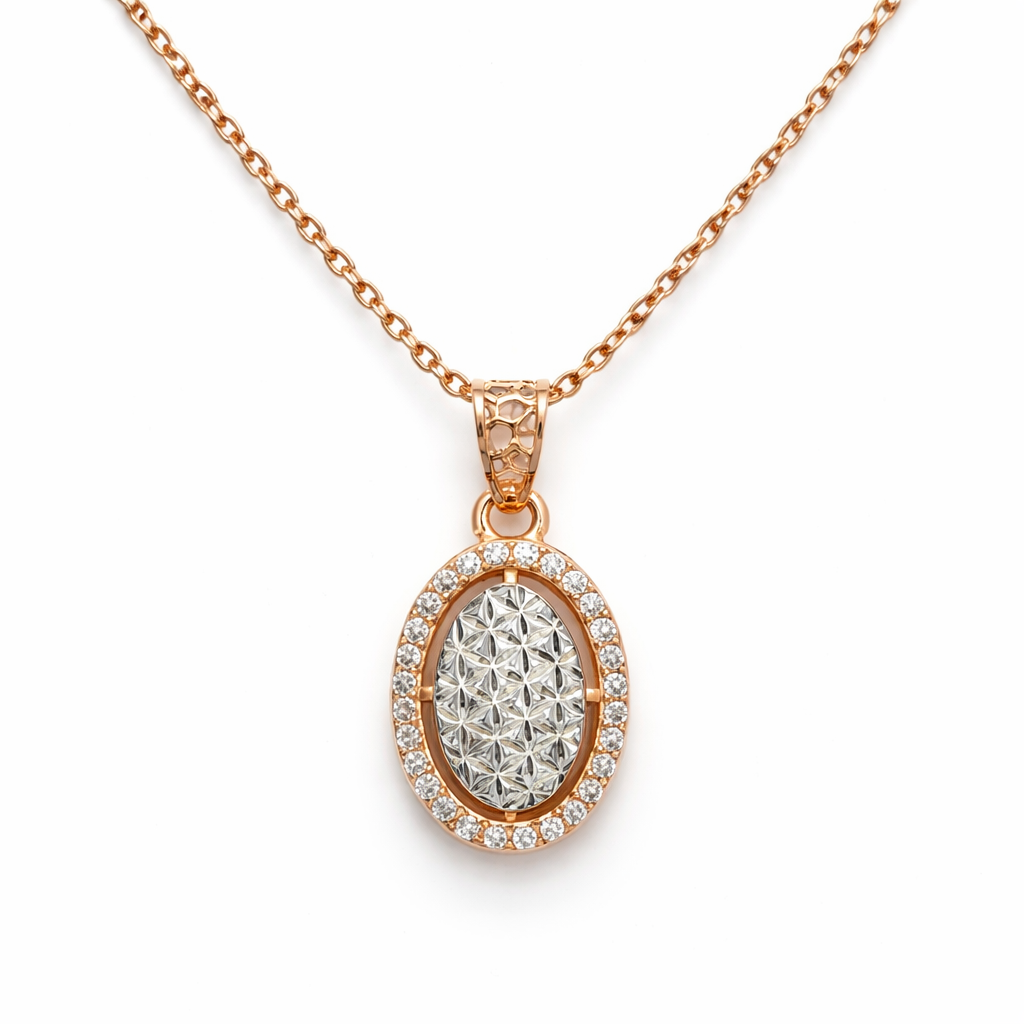 Celestial Oval Star Pendant Necklace - Rose Gold & Silver