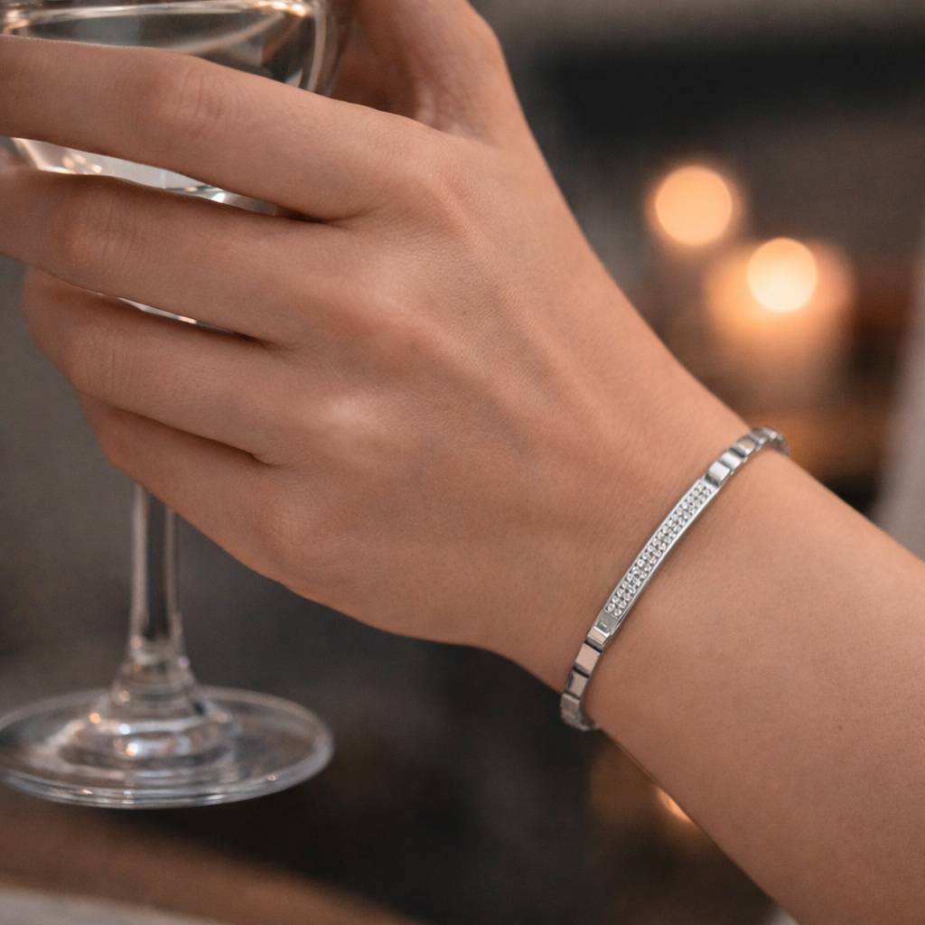 Pavé Bar Silver Link Bracelet