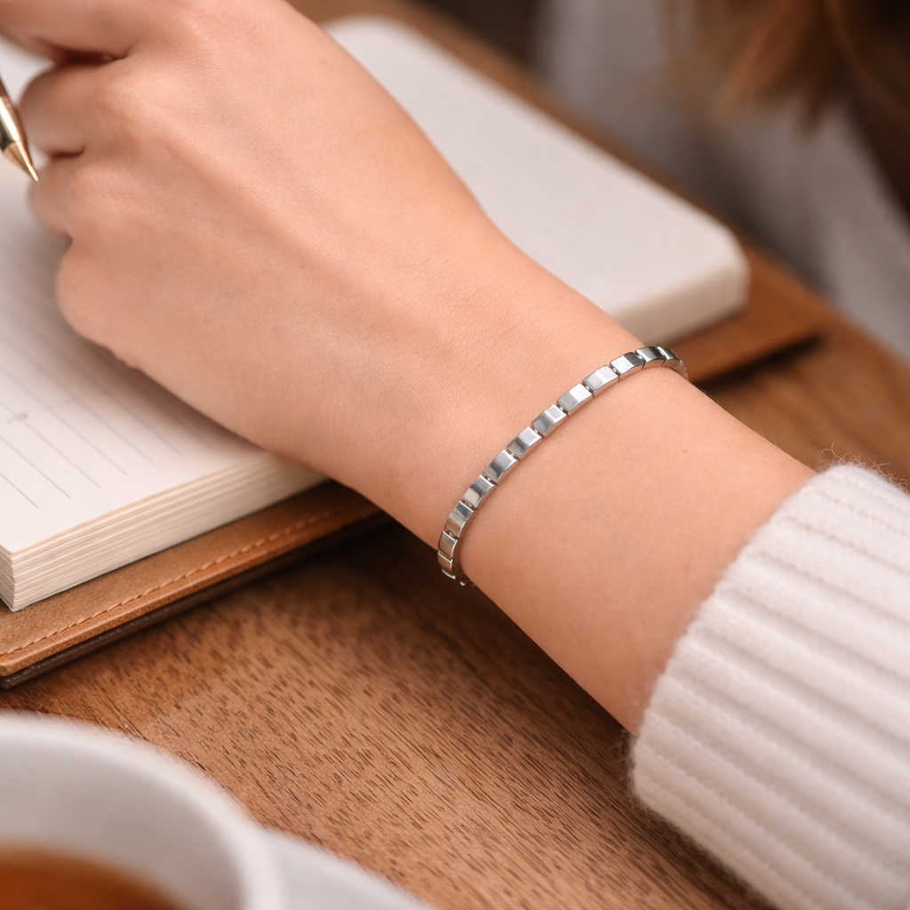 Pavé Bar Silver Link Bracelet