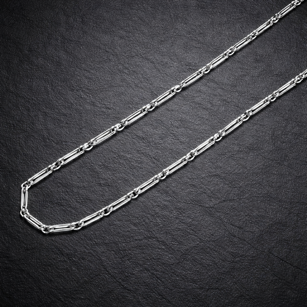 Silver Elongated Bar Link Chain