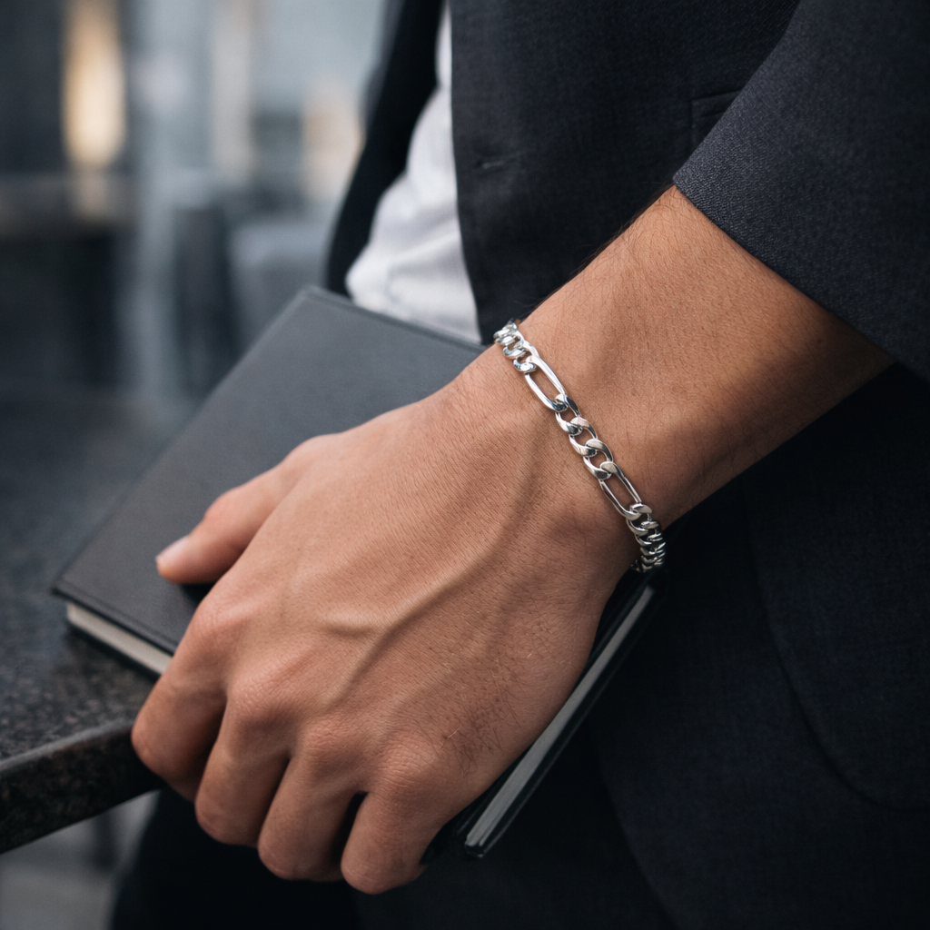 Silver Figaro Link Bracelet
